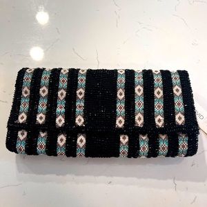 NWT David Jeffery Crossbody  Bag Beaded Black & Multicolor Aztec